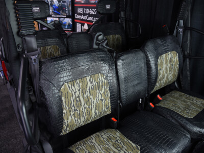 2026 CFMOTO U10 bench seats with Midnight Croc trim and Mossy Oak Bottomland inserts