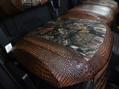 2026 Can-Am Defender rear UTV seat cushion with Mossy Oak NB Country insert and Java Croc trim