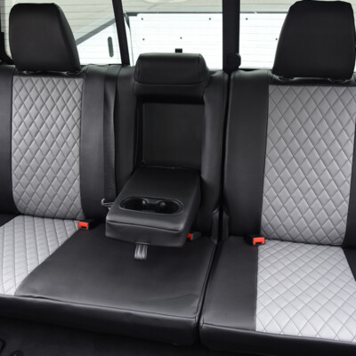 <b>
2022 RAM 1500
</b>
<br>
Insert: Light Gray Faux Leather Diamond Stitch
</br> Trim: Black Faux Leather
</br>Product: Faux Leather - Silver Series | Covers and Camo