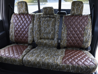 <b>
2026 Ford F-350
</b>
<br>
Insert: Brown Ostrich Diamond Stitch
</br> Trim: Mossy Oak Bottomland
</br>Product: Camo - Gold Series | Covers and Camo