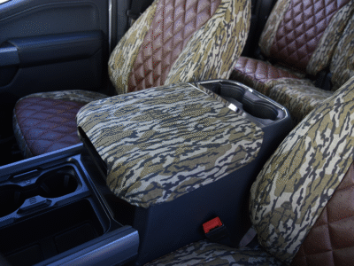 <b>
2026 Ford F-350
</b>
<br>
Insert: Brown Ostrich Diamond Stitch
</br> Trim: Mossy Oak Bottomland
</br>Product: Camo - Gold Series | Covers and Camo