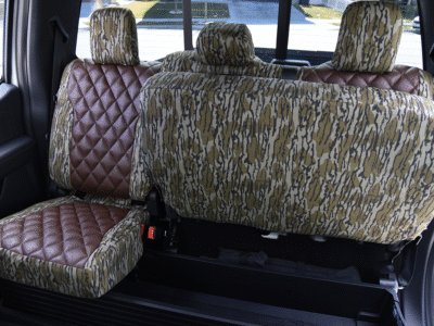 <b>
2026 Ford F-350
</b>
<br>
Insert: Brown Ostrich Diamond Stitch
</br> Trim: Mossy Oak Bottomland
</br>Product: Camo - Gold Series | Covers and Camo