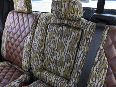 <b>
2026 Ford F-350
</b>
<br>
Insert: Brown Ostrich Diamond Stitch
</br> Trim: Mossy Oak Bottomland
</br>Product: Camo - Gold Series | Covers and Camo