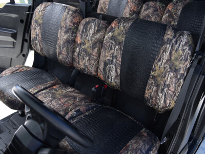 2026 Can-Am Defender | Midnight Croc | Mossy Oak NB Country 2026 Can-Am Defender angled UTV Exotic bench seat covers with Midnight Croc and Mossy Oak NB Country