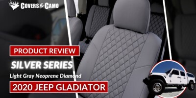 2020 Jeep Gladiator front seat covers with Light Grey Neoprene Diamond neoprene fabric
