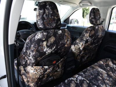 2025 Ford Maverick front seats with Kryptek Skyfall Black seat covers