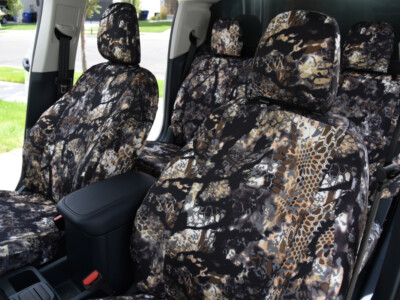 2025 Ford Maverick front seating with Kryptek Skyfall Black seat covers