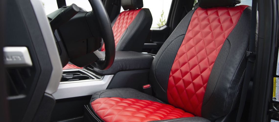 2018 Ford F350 Red Carbon Fiber Diamond Black Ostrich Ford F-350 Seat Covers