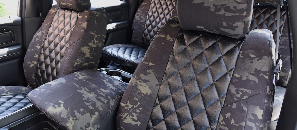 2021 RAM 1500 Black Ostrich Diamond Stitch MultiCam Black Front MultiCam Seat Covers - Cover